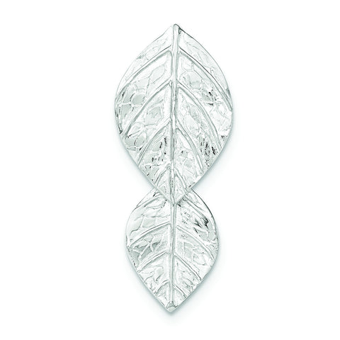 Sterling Silver Double Leaf Textured Chain Slide Pendant QP4160 - shirin-diamonds
