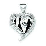 Sterling Silver Polished Heart With Black And White Enamel CZ Pendant - shirin-diamonds