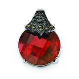 Sterling Silver Red CZ and Marcasite Chain Slide Pendant - shirin-diamonds