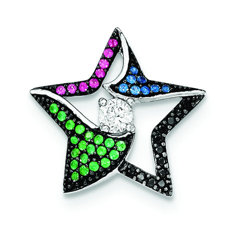 Sterling Silver W/Multi-color Stones & Clear CZ Star Chain Slide - shirin-diamonds