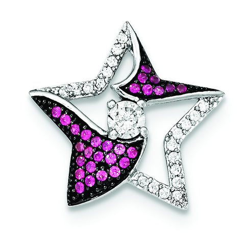 Sterling Silver W/Synthetic Ruby & CZ Star Chain Slide - shirin-diamonds
