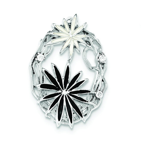 Sterling Silver Polished And Satin Black And White Enamel CZ Slide - shirin-diamonds
