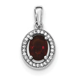 Sterling Silver Rhodium-plated w/ Dark Red & White CZ Oval Pendant - shirin-diamonds