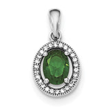 Sterling Silver Rhodium-plated w/ Green & White CZ Oval Pendant - shirin-diamonds