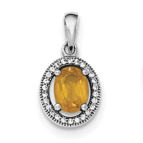 Sterling Silver Rhodium-plated w/ Yellow & White CZ Oval Pendant - shirin-diamonds