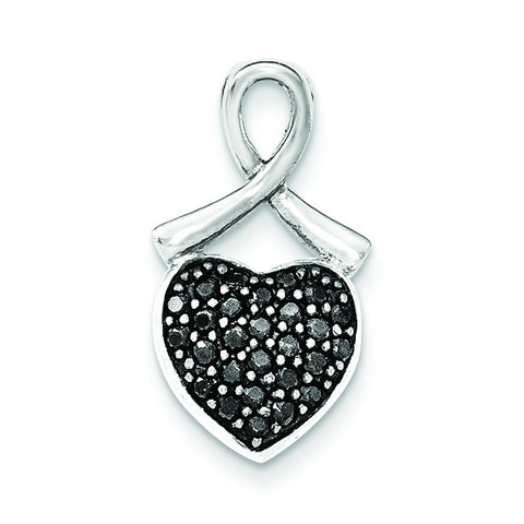 Sterling Silver Polished Black CZ Heart Chain Slide - shirin-diamonds