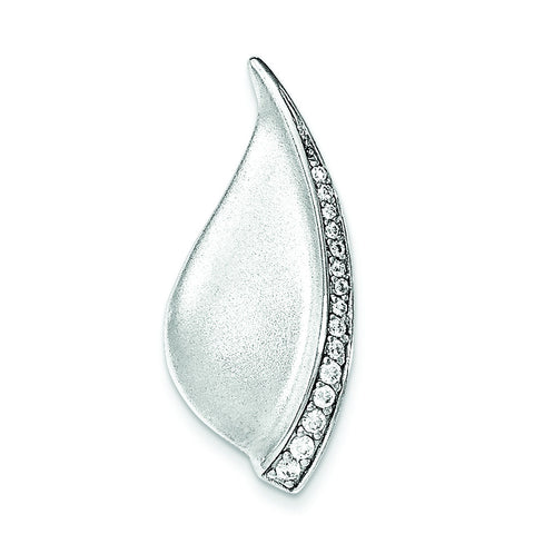 Sterling Silver Polished & Sandblast CZ Fancy Chain Slide Pendant - shirin-diamonds