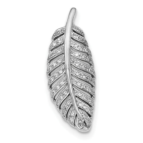 Sterling Silver Rhodium-plated Polished CZ Leaf Chain Slide Pendant QP4317 - shirin-diamonds