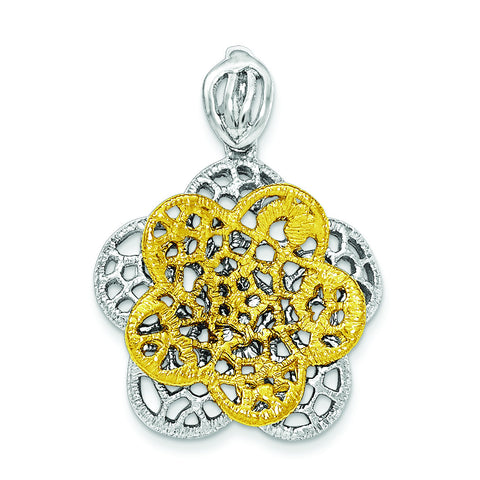 Sterling Silver Rhodium-plated Gold-tone Flower Pendant QP4323 - shirin-diamonds