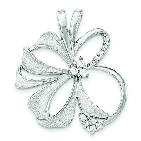 Sterling Silver Polished And Satin Flower CZ Slide - shirin-diamonds