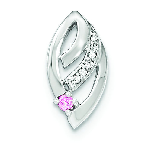 Sterling Silver Polished White & Pink CZ Fancy Chain Slide Pendant - shirin-diamonds