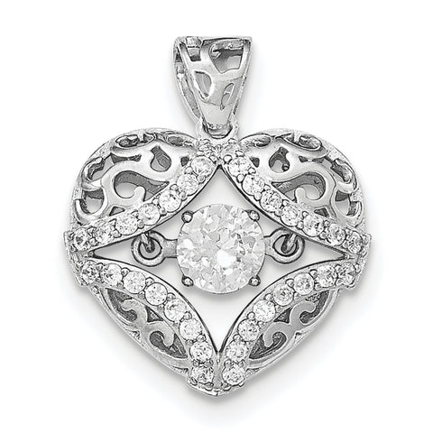 Sterling Silver Rhodium-plated Vibrant CZ Heart Pendant QP4368 - shirin-diamonds