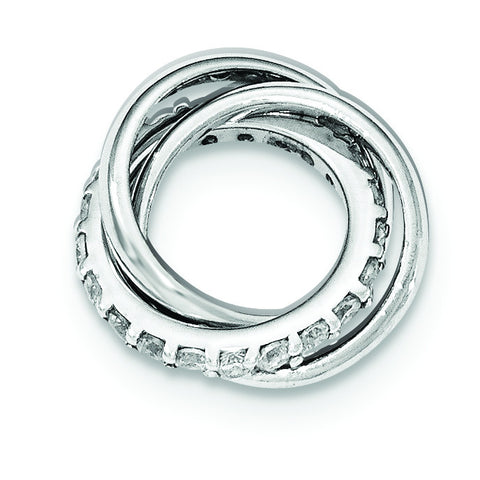 Sterling Silver CZ Polished 3 Ring Chain Slide Pendant - shirin-diamonds