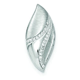 Sterling Silver Polished & Satin CZ Leaf Chain Slide Pendant QP4406 - shirin-diamonds