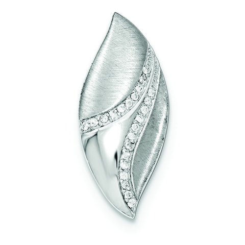 Sterling Silver Polished & Satin CZ Leaf Chain Slide Pendant QP4406 - shirin-diamonds