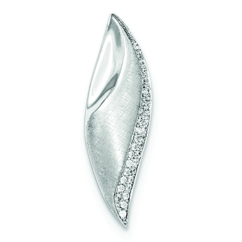 Sterling Silver Polished & Criss Cross CZ Leaf Chain Slide Pendant - shirin-diamonds
