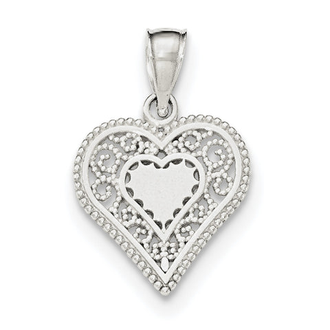 Sterling Silver Polished Filigree Heart Pendant QP4429 - shirin-diamonds