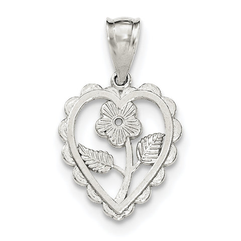 Sterling Silver Polished Mini Floral Center Heart Pendant QP4436 - shirin-diamonds