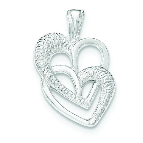 Sterling Silver Polished 2 Hearts Pendant - shirin-diamonds