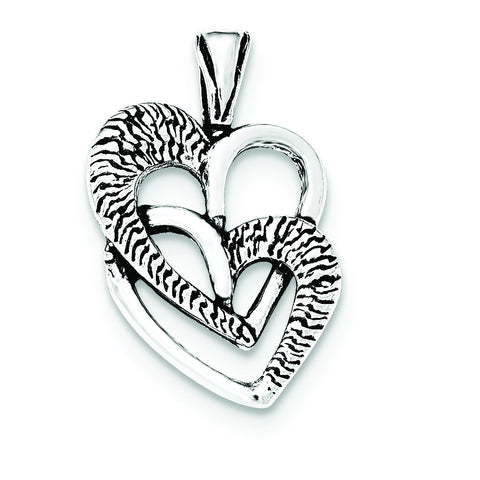 Sterling Silver Antiqued 2 Hearts Pendant - shirin-diamonds