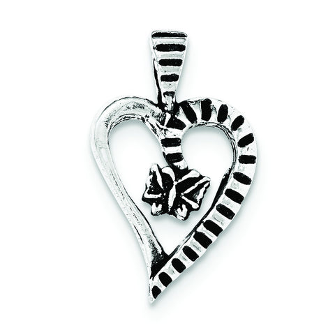 Sterling Silver Antiqued & Textured Cut-out Heart Butterfly Pendant - shirin-diamonds