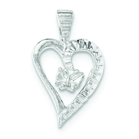 Sterling Silver Polished & Textured Cut-out Heart Butterfly Pendant - shirin-diamonds