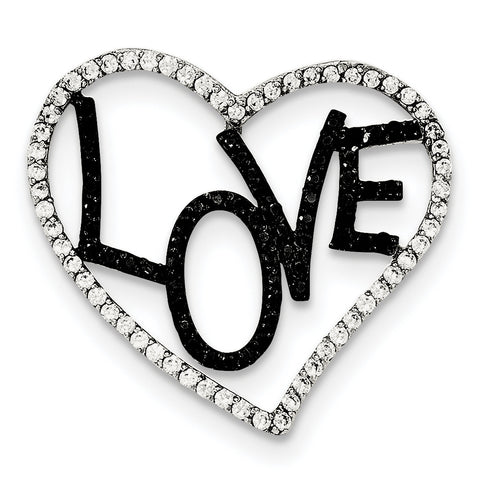 Sterling Silver Polished Black & White CZ Love in Heart Chain Slide - shirin-diamonds