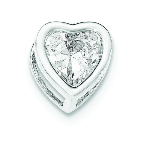 Sterling Silver Polished Large Heart Shaped CZ Chain Slide - shirin-diamonds