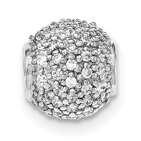 Sterling Silver Rhodium-plated w/CZ Bead Chain Slide Pendant - shirin-diamonds