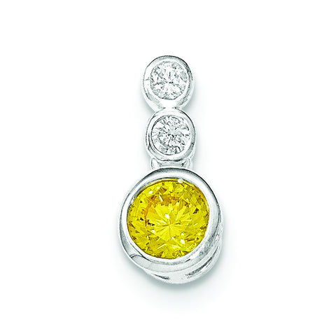 Sterling Silver Polished Yellow CZ Bezel-set Pendant - shirin-diamonds