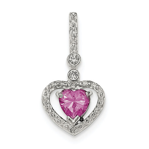Sterling Silver Polished Pink and White CZ Heart Slide Pendant - shirin-diamonds