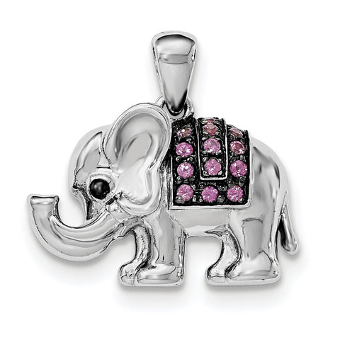 Sterling Silver Rhodium Polished Rhodolite Garnet Elephant Pendant - shirin-diamonds