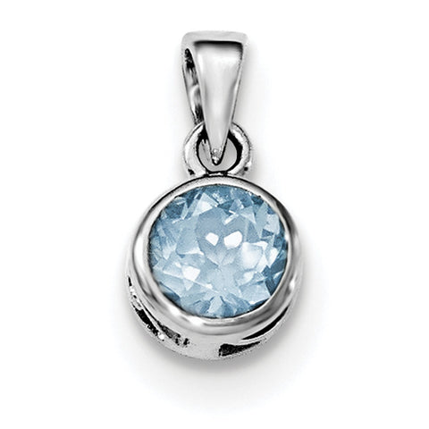 Sterling Silver Rhodium-plated Polished Blue Topaz Round Pendant - shirin-diamonds