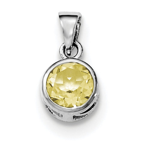 Sterling Silver Rhodium-plated Polished Citrine Round Pendant - shirin-diamonds