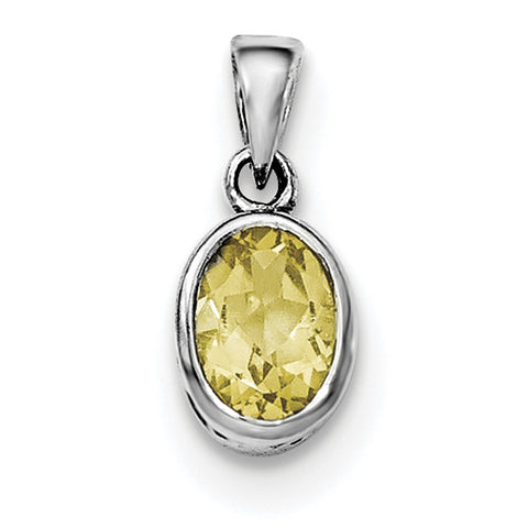 Sterling Silver Rhodium-plated Polished Citrine Oval Pendant - shirin-diamonds