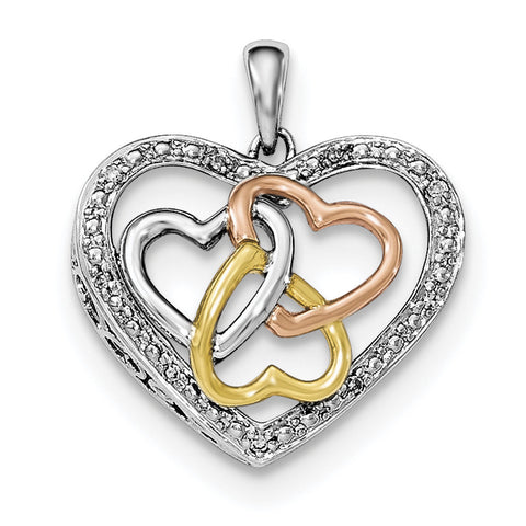 Sterling Silver Rhodium w/White & Rose Gold Plating Diam. Heart Pendant QP4582 - shirin-diamonds
