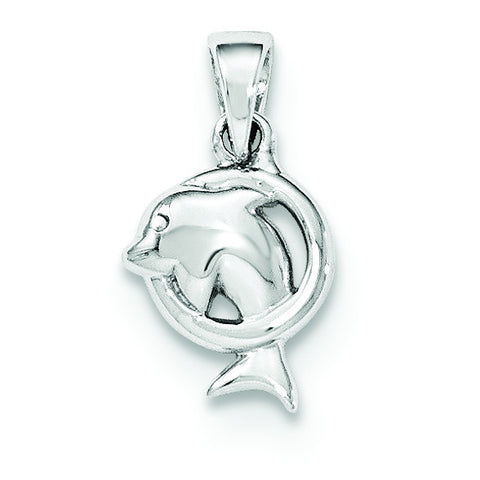 Sterling Silver Polished Dolphin in Hoop Pendant QP4681 - shirin-diamonds