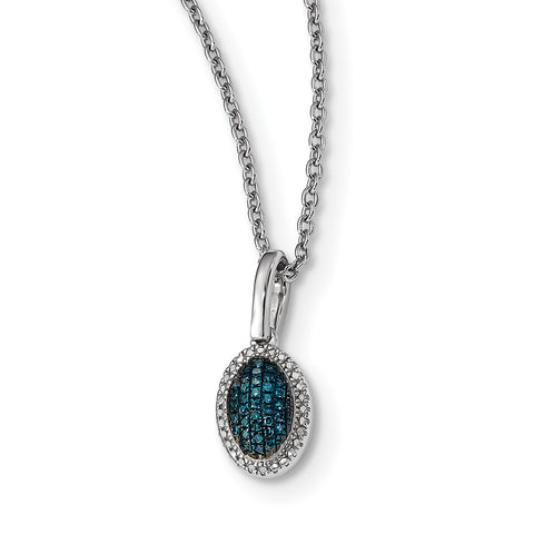 Sterling Silver Blue and White Diamond Oval Pendant - shirin-diamonds
