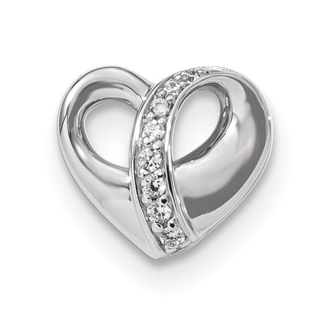 Sterling Silver Rhodium-plated Polished CZ Heart Chain Slide Pendant QP4773 - shirin-diamonds