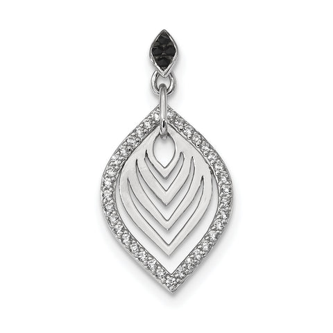 Sterling Silver Rhodium-plated Polished w/Black Onyx & CZ Pendant QP4785 - shirin-diamonds