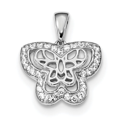 Sterling Silver Rhodium-plated Polished with CZ Butterfly Pendant QP4791 - shirin-diamonds