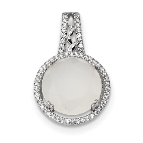 Sterling Silver Rhodium-plated CZ & Milky White Glass Stone Pendant QP4813 - shirin-diamonds