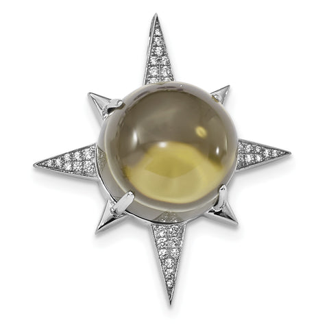 Sterling Silver Rhodium-plated Brown Glass & CZ Sunburst Chain Slide QP4831 - shirin-diamonds