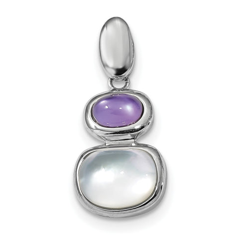 Sterling Silver Rhodium-plated Purple Crystal and White MOP Pendant QP4834 - shirin-diamonds