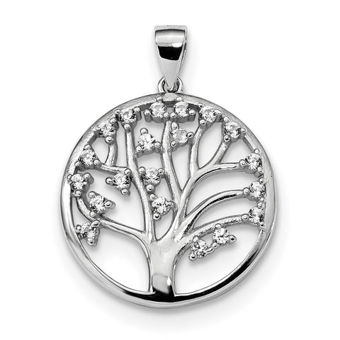 Sterling Silver Rhodium-plated Created White Sapphire Tree of Life Pendant QP4903 - shirin-diamonds