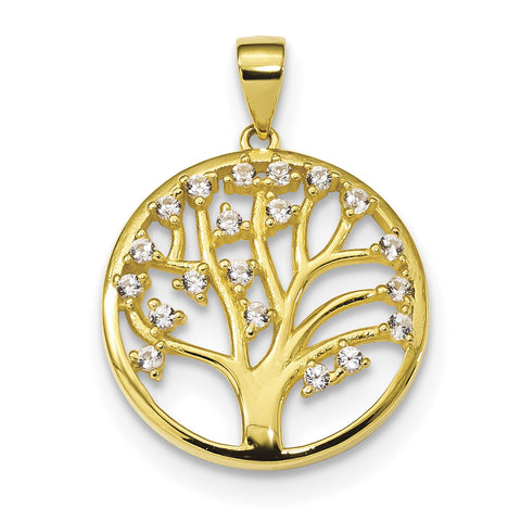 Sterling Silver Gold-tone Created White Sapphire Tree of Life Pendant QP4904 - shirin-diamonds