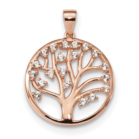 Sterling Silver Rose-tone Created White Sapphire Tree of Life Pendant QP4905 - shirin-diamonds
