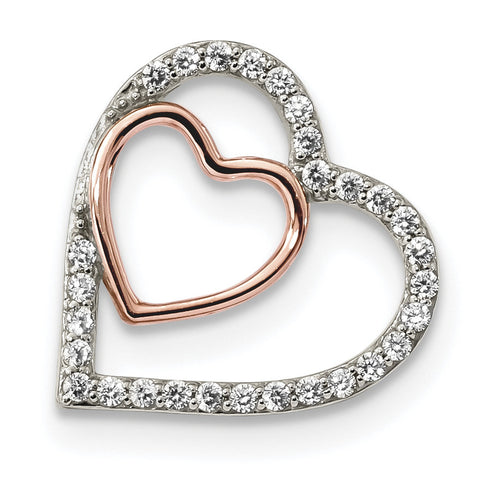 Sterling Silver Rhodium and Rose-tone w/CZ Heart Chain Slide QP4913 - shirin-diamonds