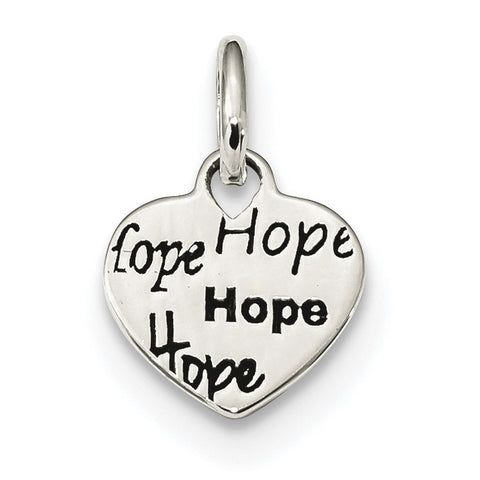 Sterling Silver Antiqued and Polished HOPE Heart Charm QP4914 - shirin-diamonds