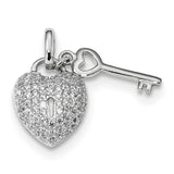 Sterling Silver Rhodium-plated CZ Heart Lock & Key Pendant QP4922 - shirin-diamonds
